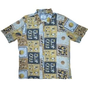 Folk Mens Geometric Abstract Block Print Short Sleeve‎ Button Down Shirt Size 4